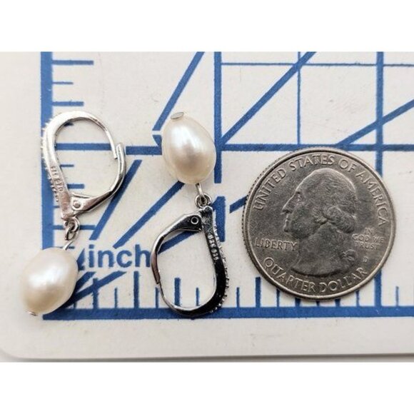 Sterling Silver Freshwater Pearl Leverback Earrings with CZ Accents - Picture 4 of 4